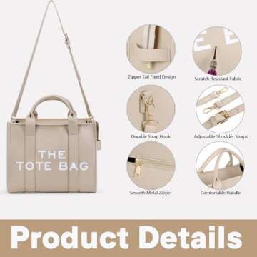 Lumglue The Tote Bag for Women, PU Leather Large Tote Bag, Handbag Personalized Beige Tote Bag Shoulder, Crossbody for Work, Travel（Beige）