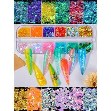 Spearlcable Nail Art Decoration Kit,50 Sheets Nail Stickers Crystal Rhinestones set Holographic Butterfly glitter Nail Foil Nail Tape Strips Iridescent Nail Sequins Flake for Acrylic Nail Art