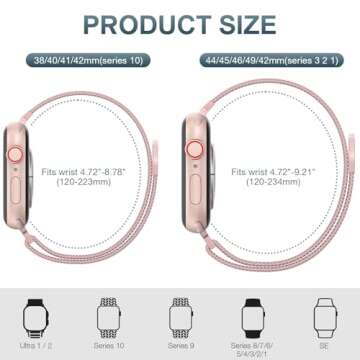 OULUOQI Adjustable Stainless Steel Mesh Loop for Apple Watch Bands 38-49mm