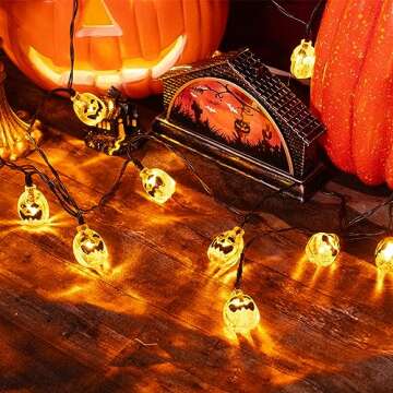 Vigdur 2 Pack Halloween Pumpkin Lights - 3D Orange Jack-O-Lantern 20 LED Battery Operated String Lig...