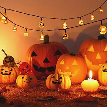 Vigdur 2 Pack Halloween Pumpkin Lights - 3D Orange Jack-O-Lantern 20 LED Battery Operated String Lights for Indoor Outdoor Halloween Party Bedroom Home Holiday Decor