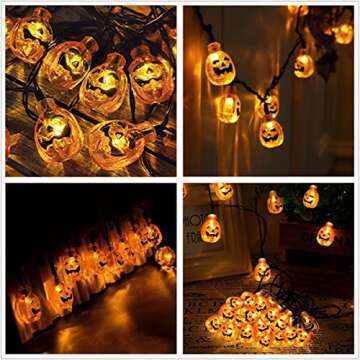 Vigdur 2 Pack Halloween Pumpkin Lights - 3D Orange Jack-O-Lantern 20 LED Battery Operated String Lights for Indoor Outdoor Halloween Party Bedroom Home Holiday Decor