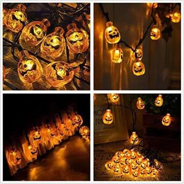Vigdur 2 Pack Halloween Pumpkin Lights - 3D Orange Jack-O-Lantern 20 LED Battery Operated String Lights for Indoor Outdoor Halloween Party Bedroom Home Holiday Decor