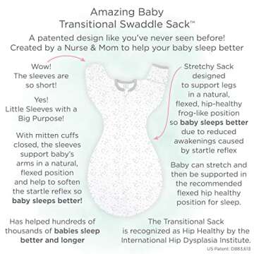 Amazing Baby Transitional Swaddle Sack with Arms Up Half-Length Sleeves and Mitten Cuffs, Small, 0-3 months, 6-14 lbs, Sterling Confetti (Arms Up Swaddle, Transition Swaddle Sleep Sack)