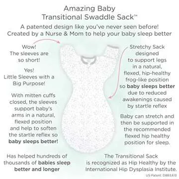 Amazing Baby Transitional Swaddle Sack with Arms Up Half-Length Sleeves and Mitten Cuffs, Small, 0-3 months, 6-14 lbs, Sterling Confetti (Arms Up Swaddle, Transition Swaddle Sleep Sack)