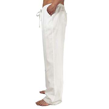 Mens Linen Cotton Drawstring Pants Summer Beach Trousers Loose Lightweight Yoga Lounge Pajamas Pant ...
