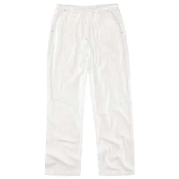 Mens Linen Cotton Drawstring Pants Summer Beach Trousers Loose Lightweight Yoga Lounge Pajamas Pant White Large