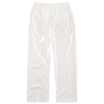 Mens Linen Cotton Drawstring Pants Summer Beach Trousers Loose Lightweight Yoga Lounge Pajamas Pant White Large