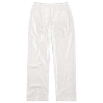Mens Linen Cotton Drawstring Pants Summer Beach Trousers Loose Lightweight Yoga Lounge Pajamas Pant White Large
