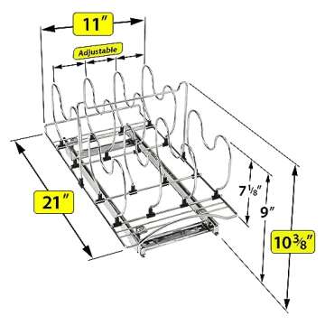 LYNK PROFESSIONAL® Pot and Pan Organizer for Cabinet - Pull Out Pan Organizer Rack - Slide Out Pans and Pots Lid Drawer - Under Cabinet Kitchen Organization and Sliding Storage - 11" W x 21" D, Chrome