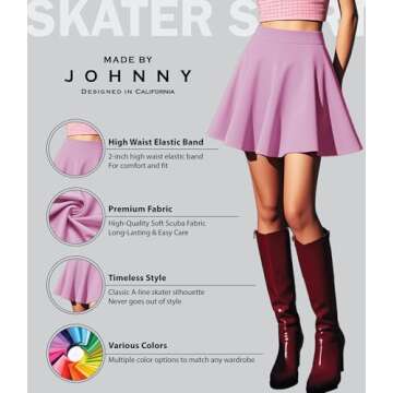 MBJ WB211 Women's Basic Versatile Stretchy Flared Skater Skirt for Girl XS Lilac