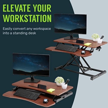 TechOrbits Standing Desk Converter - 37 Inch Adjustable Sit to Stand Up Desk Workstation, MDF Wood, Ergonomic Desk Riser with Keyboard Tray, Desktop Riser for Home Office Computer Laptop, White 37"