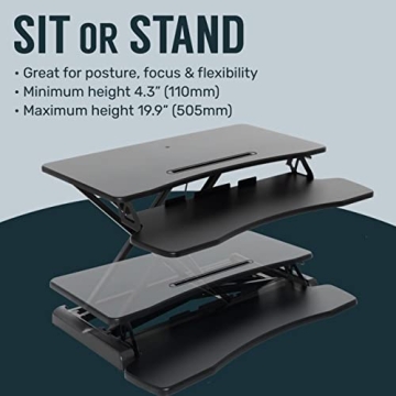 TechOrbits Standing Desk Converter - 37 Inch Adjustable Sit to Stand Up Desk Workstation, MDF Wood, Ergonomic Desk Riser with Keyboard Tray, Desktop Riser for Home Office Computer Laptop, White 37"