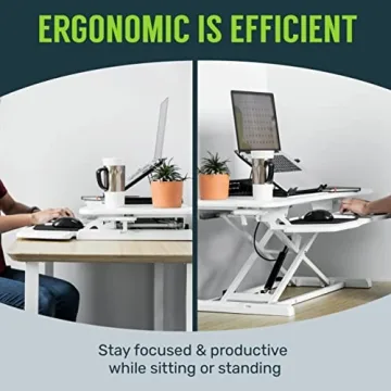 TechOrbits Standing Desk Converter - 37 Inch Adjustable Sit to Stand Up Desk Workstation, MDF Wood, Ergonomic Desk Riser with Keyboard Tray, Desktop Riser for Home Office Computer Laptop, White 37"