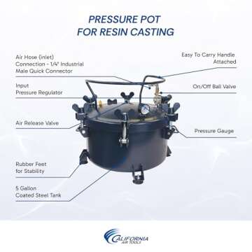 California Air Tools 1810C 10 Gallon Pressure Pot for Epoxy Resin Casting, Coated Steel Tank, Portab...