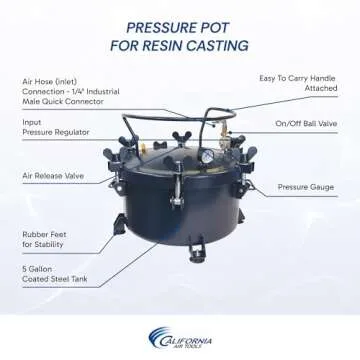 California Air Tools 1810C 10 Gallon Pressure Pot for Epoxy Resin Casting, Coated Steel Tank, Portab...