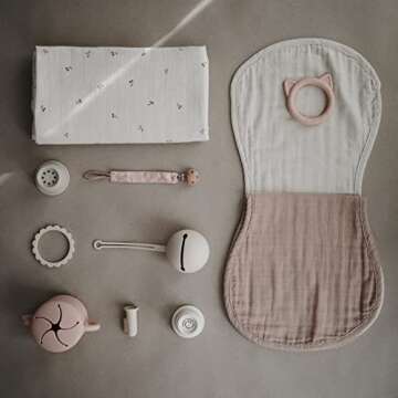 mushie Muslin Baby Burp Cloths | 100% Organic Cotton, Set of 2 (Blush/Fog)