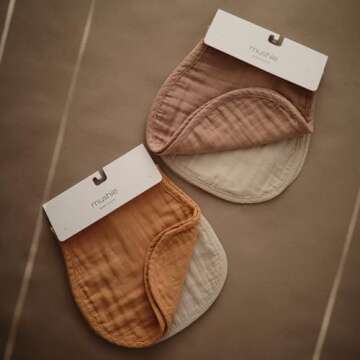 mushie Muslin Baby Burp Cloths | 100% Organic Cotton, Set of 2 (Blush/Fog)