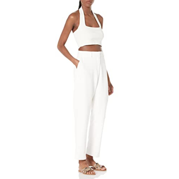 Stylish Abby Flat Front Pant by The Drop - Ivory Comfort