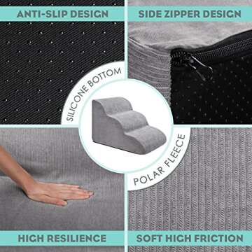 Dog Stairs 3 Layers for Beds Or Couches,16’’ High Dog Stairs for Small Dogs 3 Layers, Extra Wide Deep Dog Stairs, Soft Foam Dog Steps, for Injured Dogs Older Pets Dogs and Cats with Joint Pain