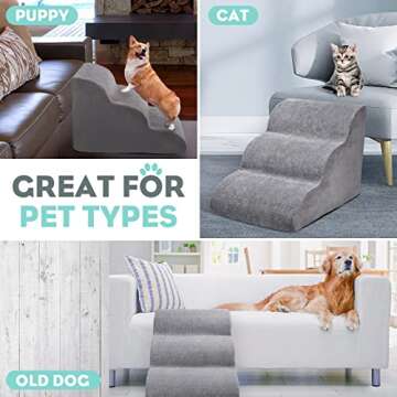 Dog Stairs 3 Layers for Beds Or Couches,16’’ High Dog Stairs for Small Dogs 3 Layers, Extra Wide Deep Dog Stairs, Soft Foam Dog Steps, for Injured Dogs Older Pets Dogs and Cats with Joint Pain