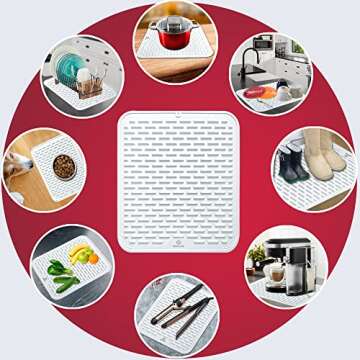 STARCONE Silicone Dish Drying Mat- Flexible Large White 18"x16" 8mm High Ridges Mat Food Grade Safe Eco-Friendly Heat Resistant Non-Slip Fastest Drying Mat for Bathroom Kitchen Counter