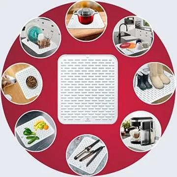 STARCONE Silicone Dish Drying Mat- Flexible Large White 18"x16" 8mm High Ridges Mat Food Grade Safe Eco-Friendly Heat Resistant Non-Slip Fastest Drying Mat for Bathroom Kitchen Counter