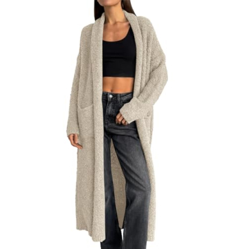 Saodimallsu Womens Open Front Long Cardigan Sweaters Oversized Chunky Fuzzy Lapel Fall 2024 Trendy D...