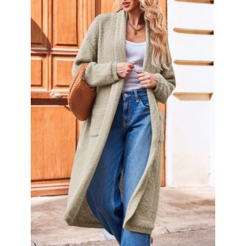Saodimallsu Womens Open Front Long Cardigan Sweaters Oversized Chunky Fuzzy Lapel Fall 2024 Trendy Duster Sweater Coats Khaki