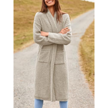 Saodimallsu Womens Open Front Long Cardigan Sweaters Oversized Chunky Fuzzy Lapel Fall 2024 Trendy Duster Sweater Coats Khaki