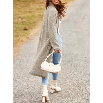 Saodimallsu Womens Open Front Long Cardigan Sweaters Oversized Chunky Fuzzy Lapel Fall 2024 Trendy Duster Sweater Coats Khaki