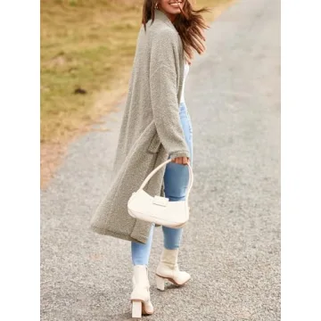 Saodimallsu Womens Open Front Long Cardigan Sweaters Oversized Chunky Fuzzy Lapel Fall 2024 Trendy Duster Sweater Coats Khaki