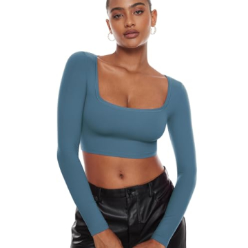INLYRIC Women's Natrelax Long Sleeve Square Neck Crop Top - Stylish & Comfortable