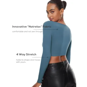 Natrelax Long Sleeve Square Neck Crop Top for Women
