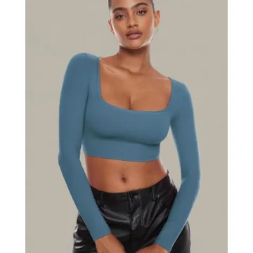 Natrelax Long Sleeve Square Neck Crop Top for Women