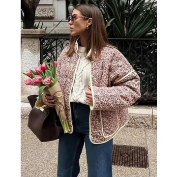 Wyeysyt Women's Cropped Floral Puffer Jacket Lightweight