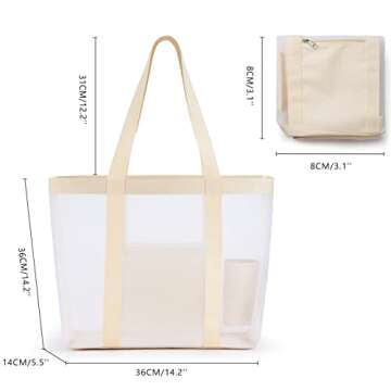 KALIDI Beach Bag Large Size Mesh Beach Tote Bags for Women Lightweight Travel Tote Bag Waterproof Sa...