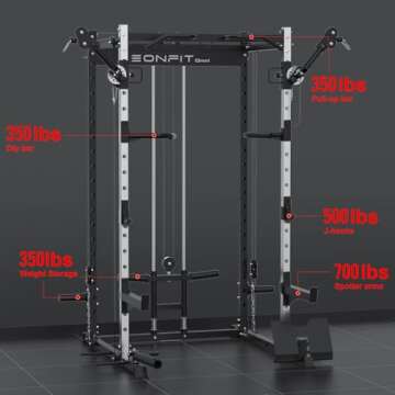 EonfitOmni Power Rack with Cable Crossover, Power Cage Squat Rack for Home Gym with Pulley System LAT Pulldown Free Motion Arms Fitness Machines with for Strength Training