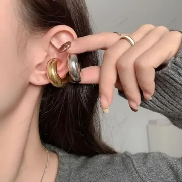 Chunky Gold & Silver Ear Cuff Set for Women