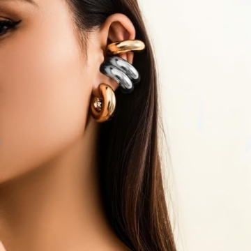 Chunky Gold & Silver Ear Cuff Set for Women