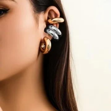Chunky Gold & Silver Ear Cuff Set for Women
