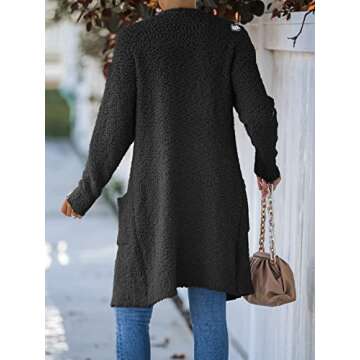 MEROKEETY Women's Long Sleeve Soft Chunky Knit Sweater Open Front Cardigan Outwear with Pockets,Black,Large