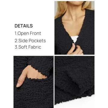 MEROKEETY Women's Long Sleeve Soft Chunky Knit Sweater Open Front Cardigan Outwear with Pockets,Black,Large