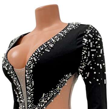 Womens Sexy Rhinestones Pearls Bodycon Party Jumpsuit