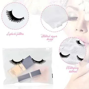 Tenare 50 Pieces Eyelash Bags Lash Bags For Clients Eyelash Aftercare Bags Eyelash Makeup Bags with Zipper for Women Girls (White Simple Style,7 x 5 Inch)