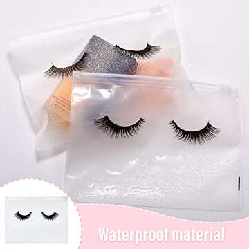 Tenare 50 Pieces Eyelash Bags Lash Bags For Clients Eyelash Aftercare Bags Eyelash Makeup Bags with Zipper for Women Girls (White Simple Style,7 x 5 Inch)