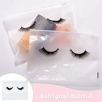Tenare 50 Pieces Eyelash Bags Lash Bags For Clients Eyelash Aftercare Bags Eyelash Makeup Bags with Zipper for Women Girls (White Simple Style,7 x 5 Inch)