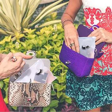 Tenare 50 Pieces Eyelash Bags Lash Bags For Clients Eyelash Aftercare Bags Eyelash Makeup Bags with Zipper for Women Girls (White Simple Style,7 x 5 Inch)