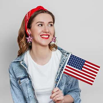 4th of July Zinc Earrings, Handmade Beaded Patriotic Earrings for Women, Star American Flag Dangle D...