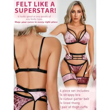 Elegant popiv Women's Sexy Lingerie Set 4 Piece